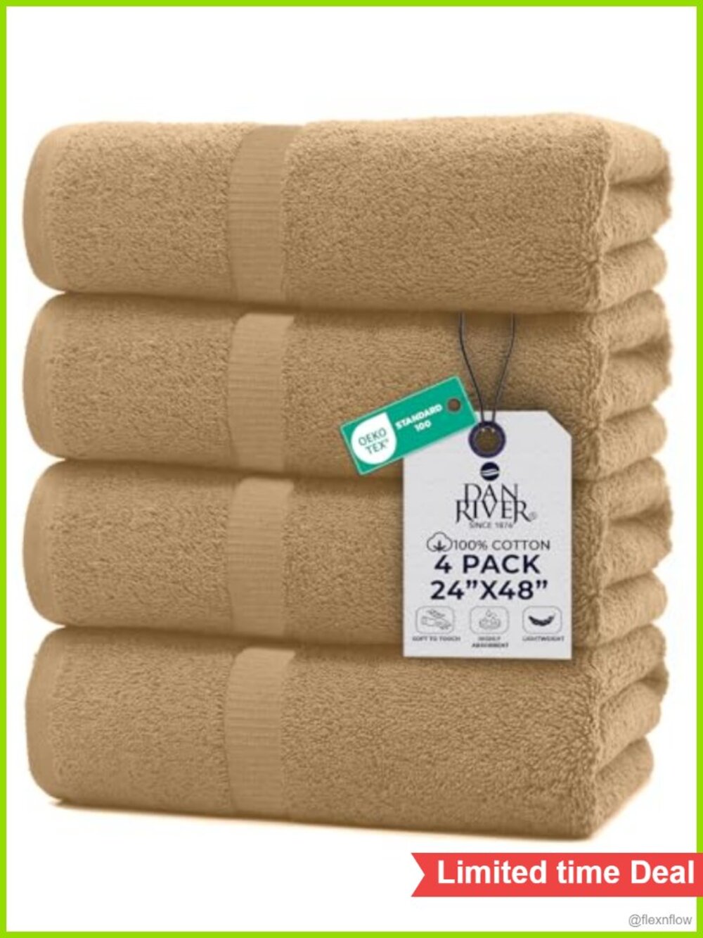 4 Pack Cotton Bath Towels 24x48 Quick Dry Absorbent Spa Towel Set
